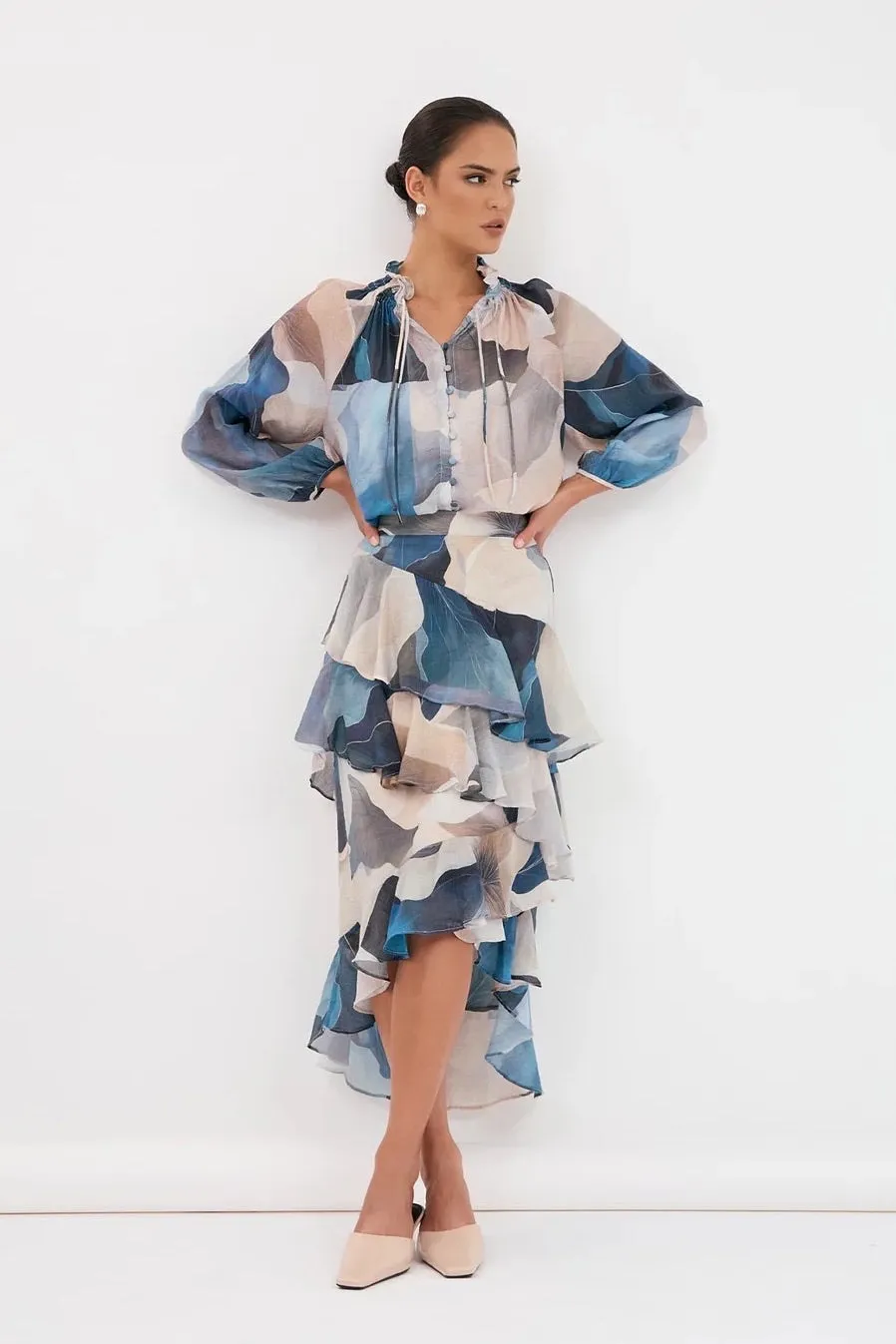 Peta printed frilled skirt