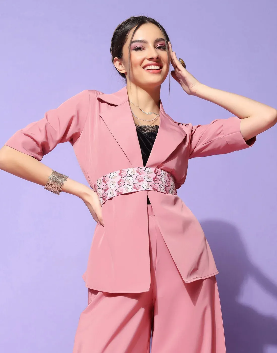 Pink Blazer Style Co-ord Set | Women