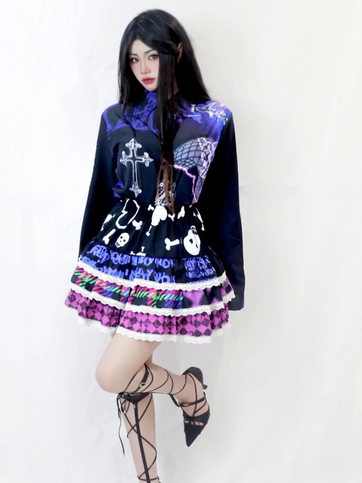 Printing Lace Cake Skirt