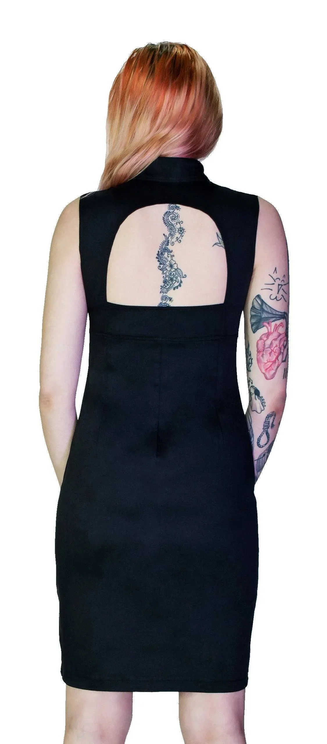 Ribbon Lace-up Choker Black Mini Dress - Margery