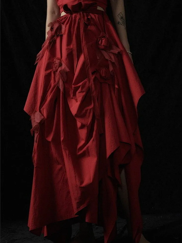 Rose Floewr Volume Asymmetry Long-Skirt
