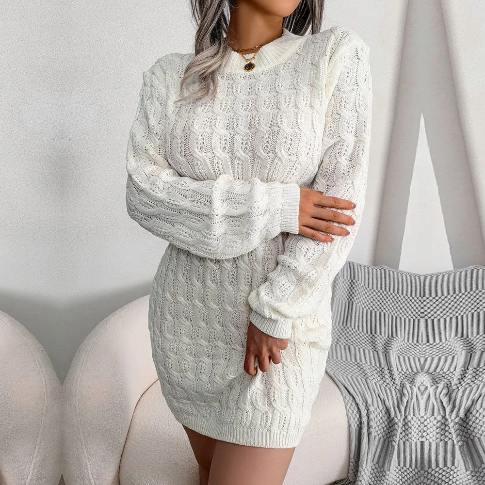 Samara - White Cable Knit Mini Sweater Dress