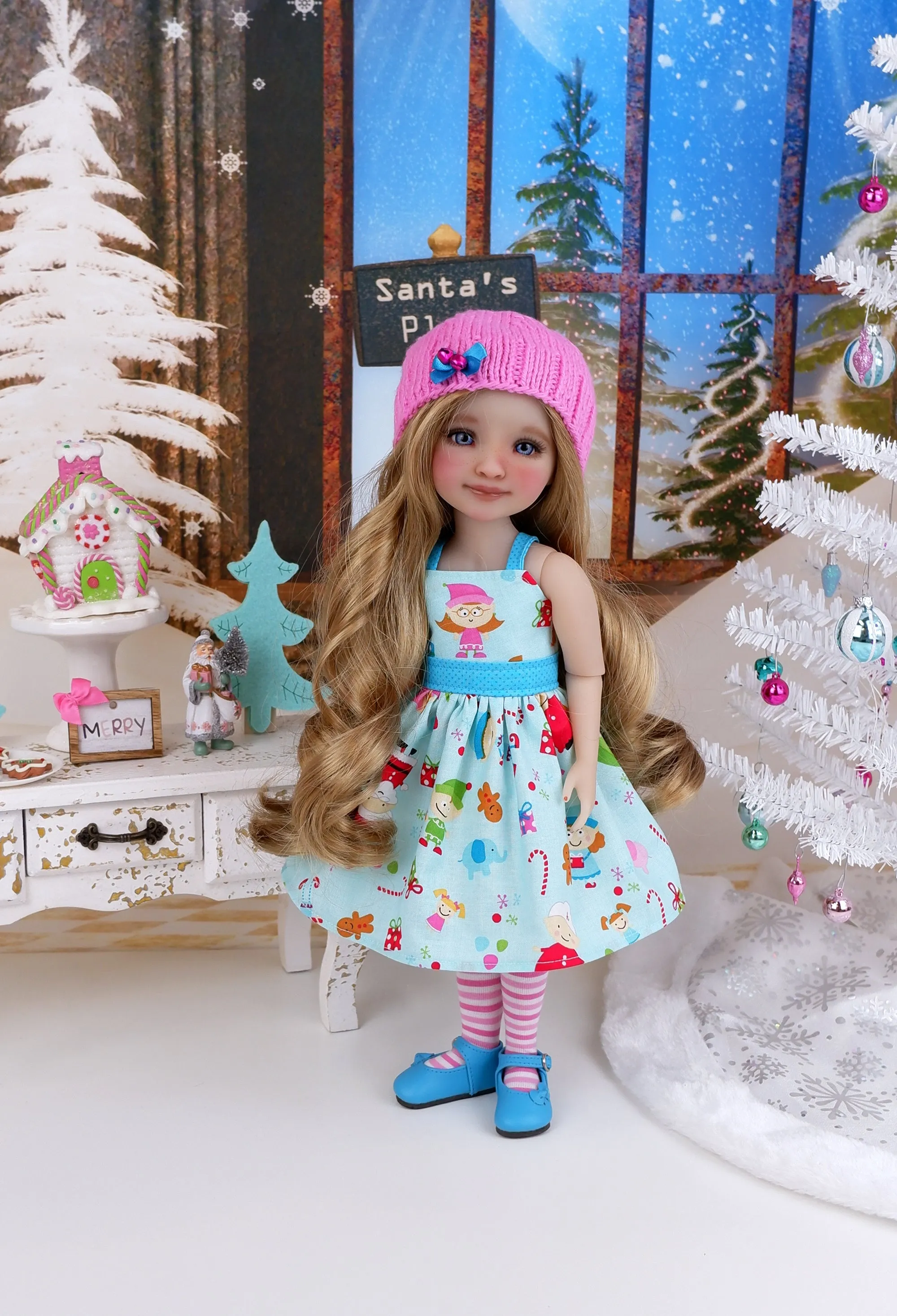 Santa's Toy Shoppe - dress and sweater set with shoes for Ruby Red Fashion Friends doll