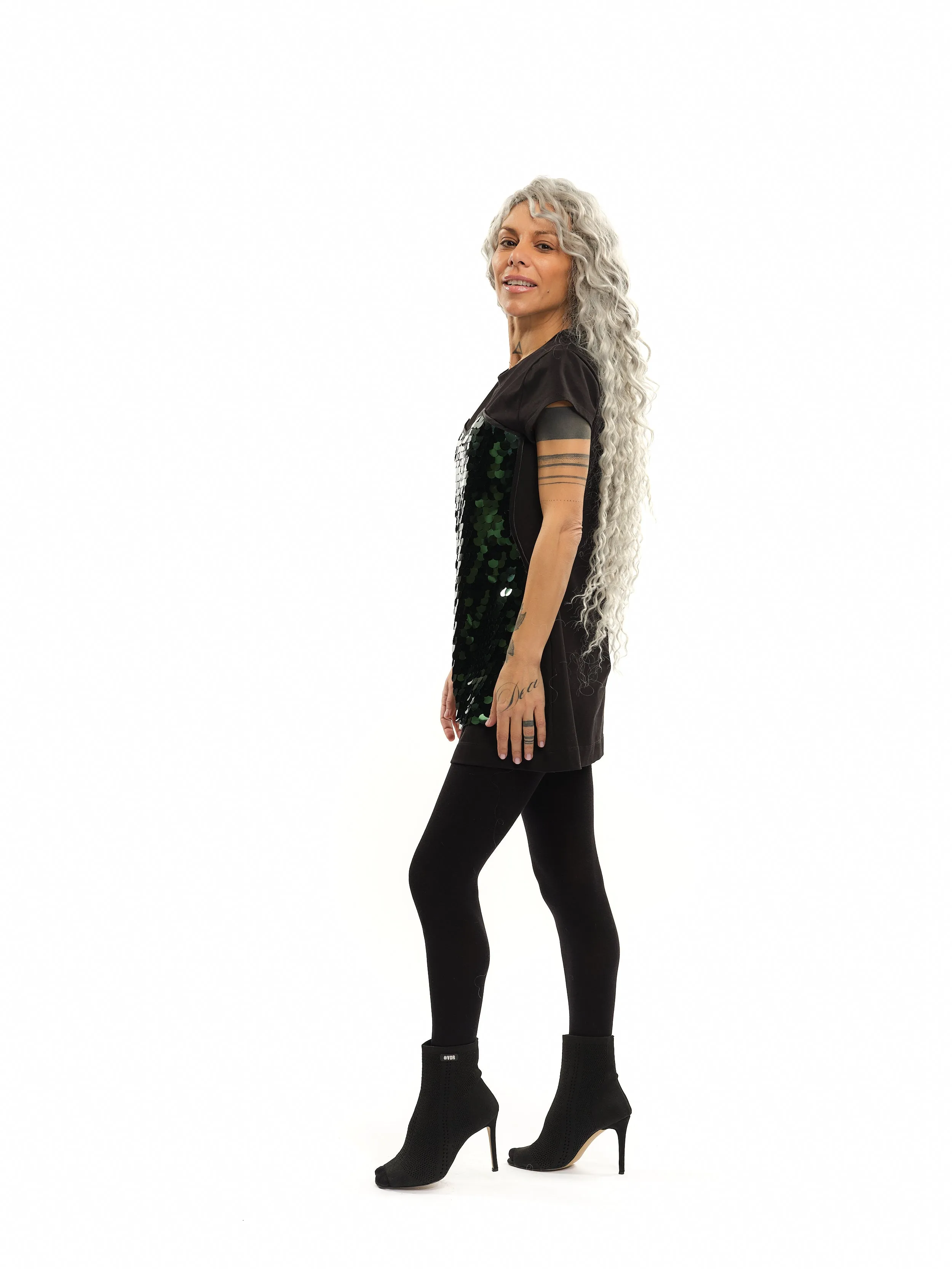 Sequin-Detailed Black Mini Dress