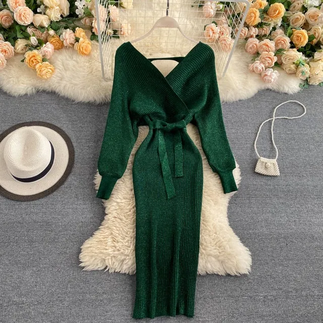 Shiny Knitted Sweater Dress