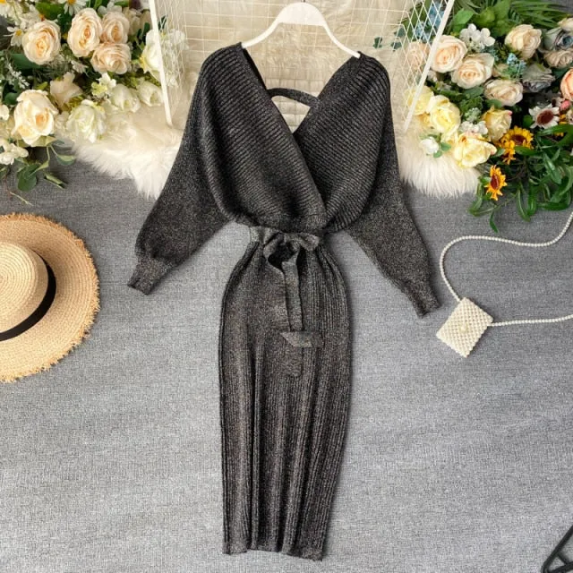 Shiny Knitted Sweater Dress