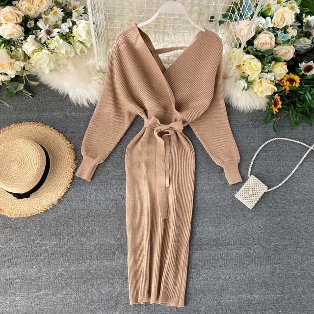 Shiny Knitted Sweater Dress