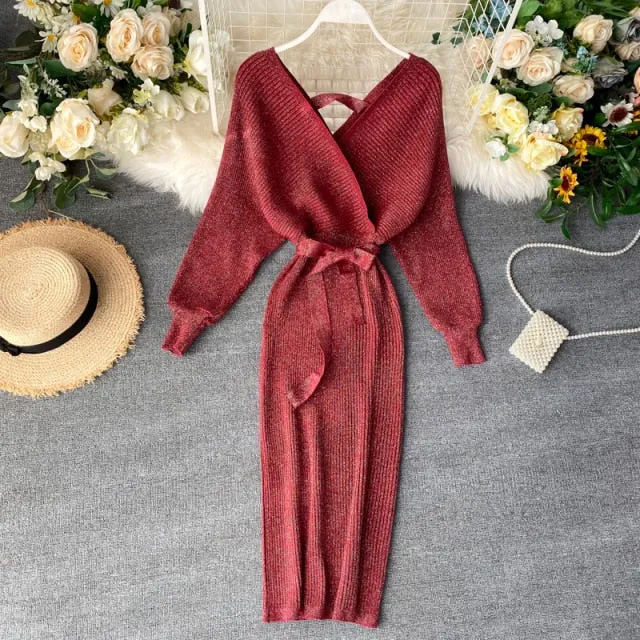 Shiny Knitted Sweater Dress