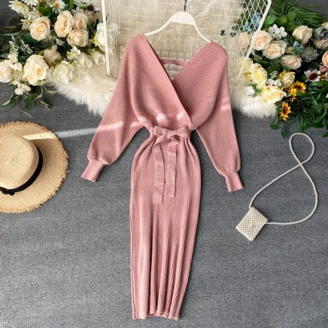 Shiny Knitted Sweater Dress