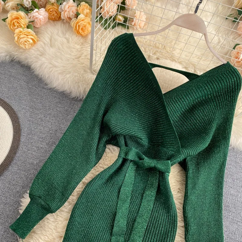 Shiny Knitted Sweater Dress
