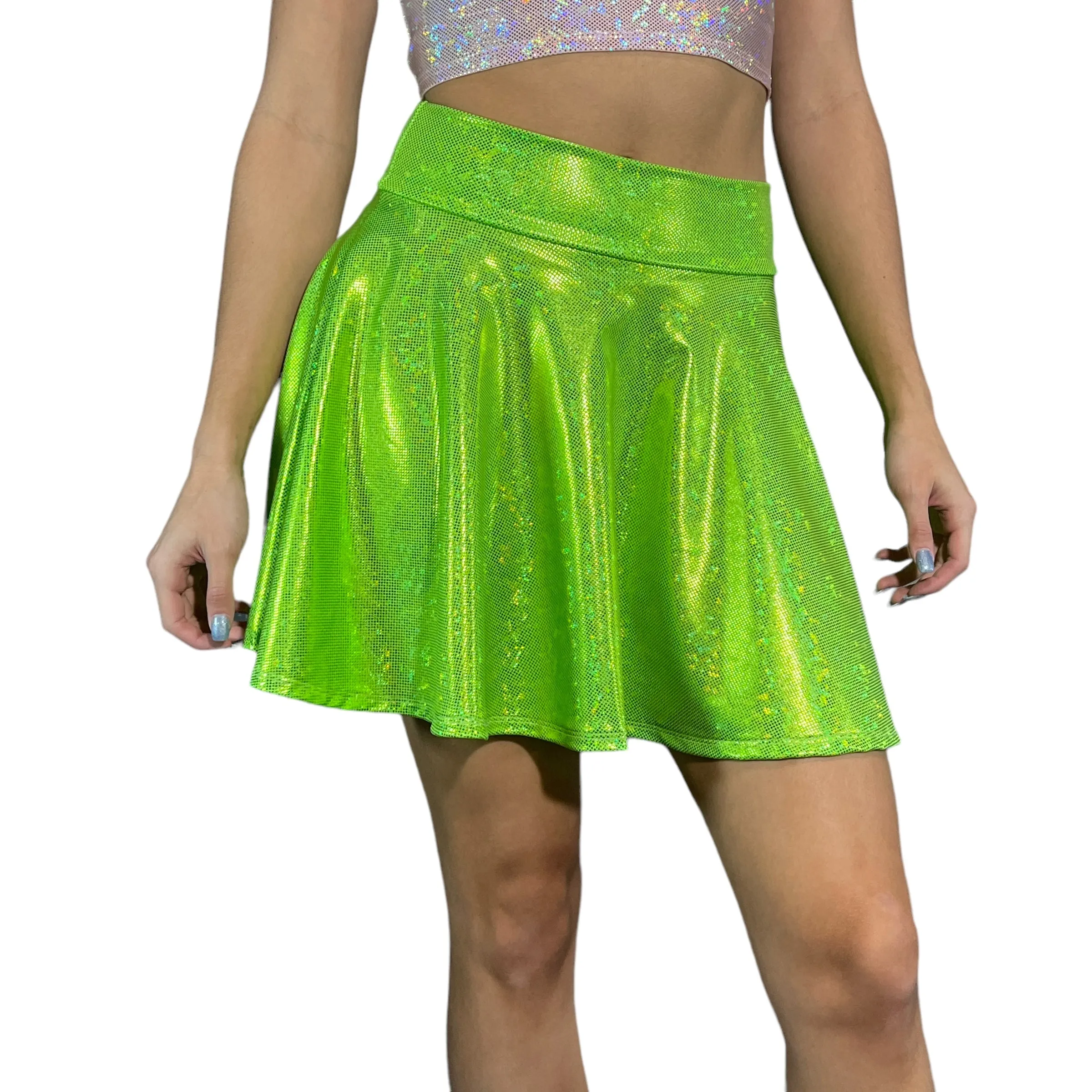 Skater Skirt - Lime Green Holographic Shattered Glass