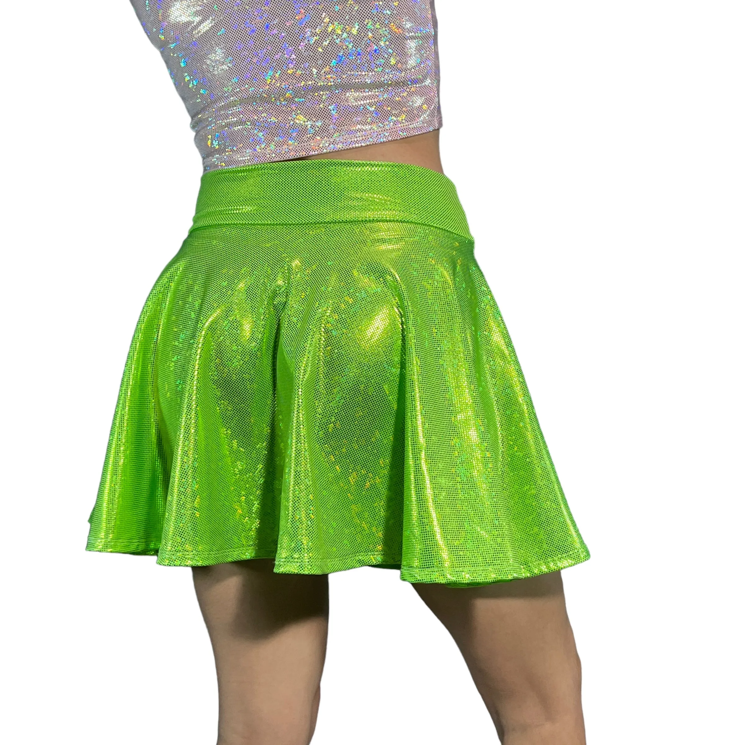 Skater Skirt - Lime Green Holographic Shattered Glass