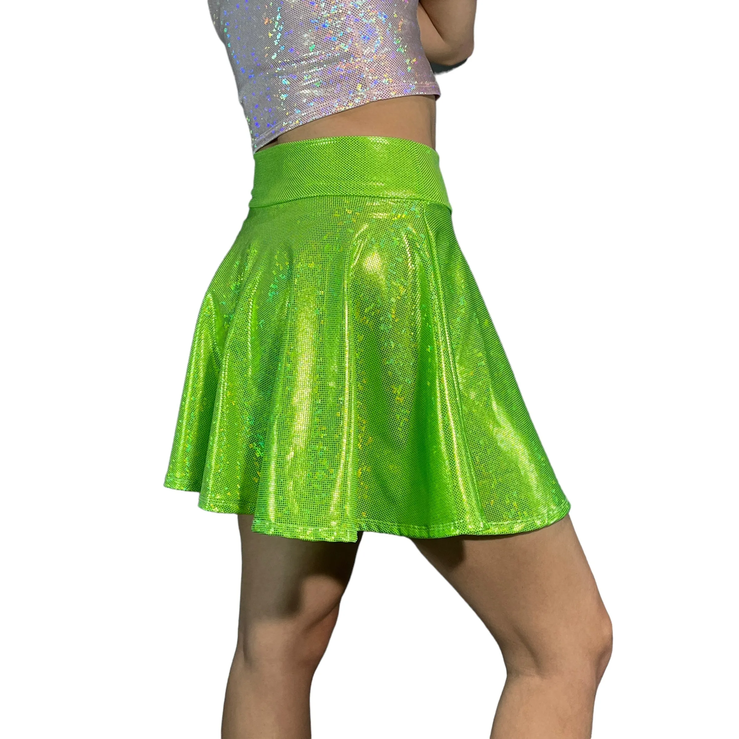 Skater Skirt - Lime Green Holographic Shattered Glass