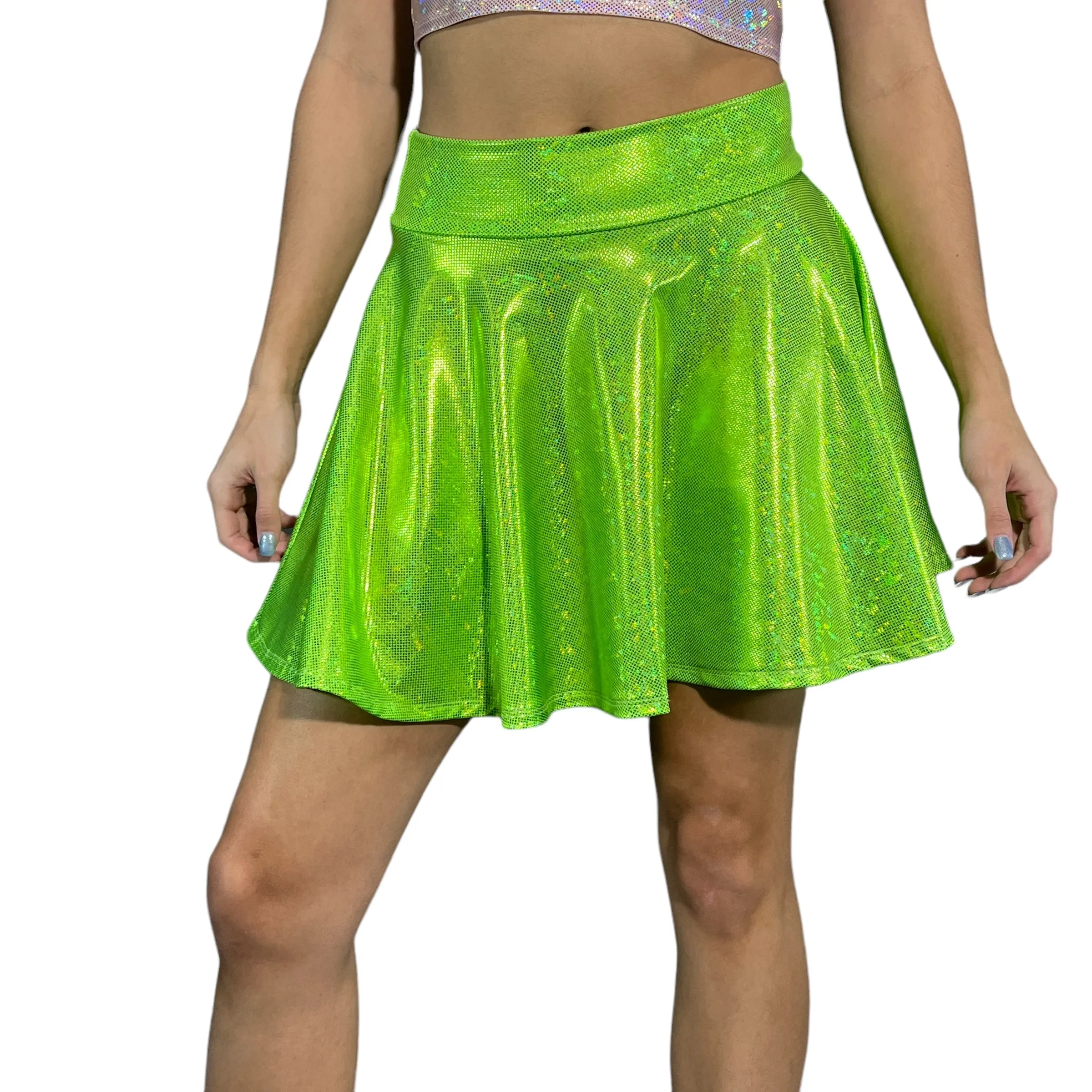 Skater Skirt - Lime Green Holographic Shattered Glass