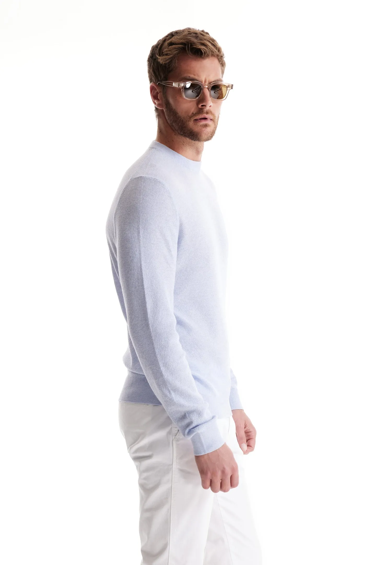 Soft Cloth Crewneck Sweater in Birdseye Jersey - Frost Blue