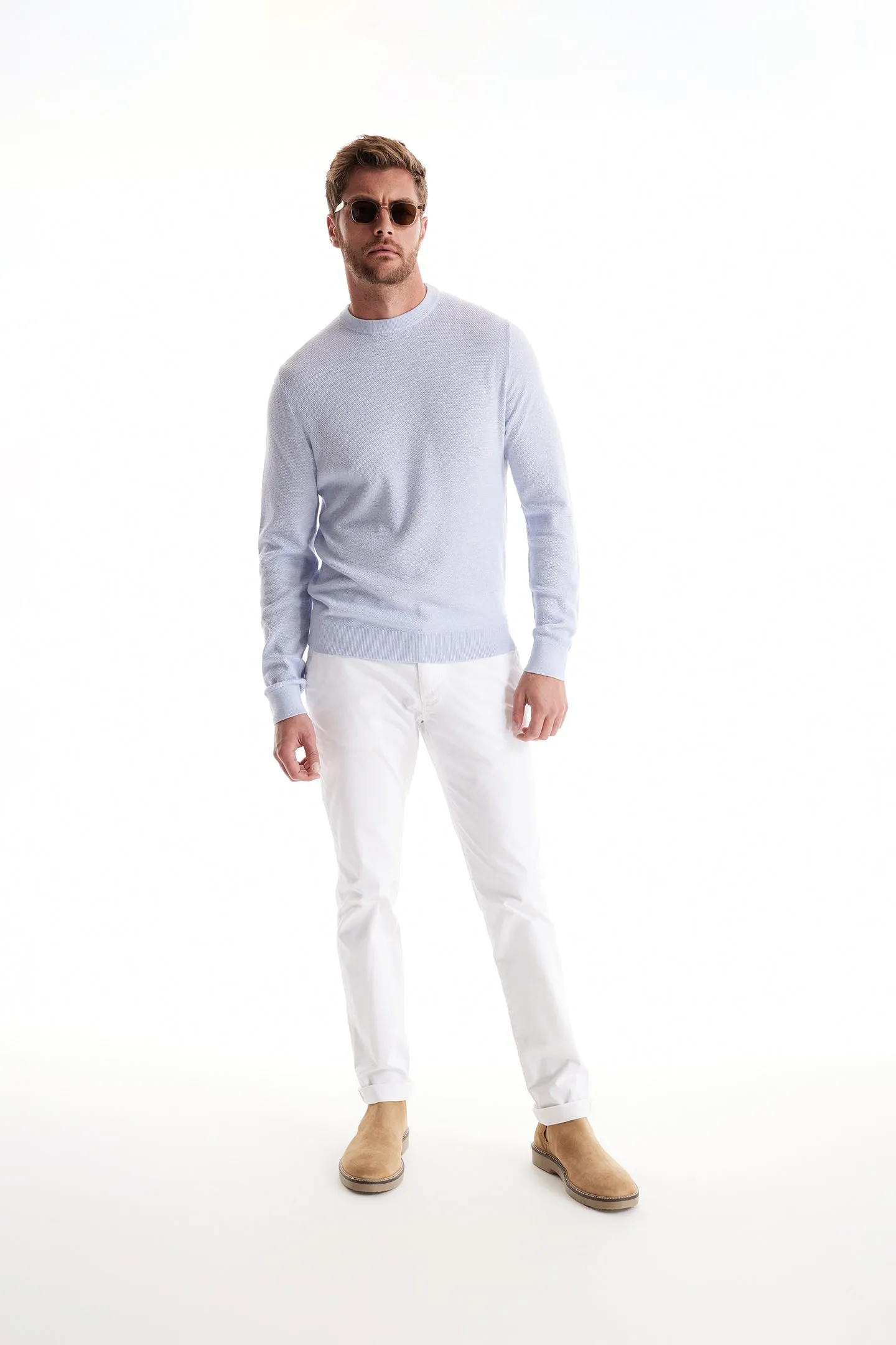 Soft Cloth Crewneck Sweater in Birdseye Jersey - Frost Blue
