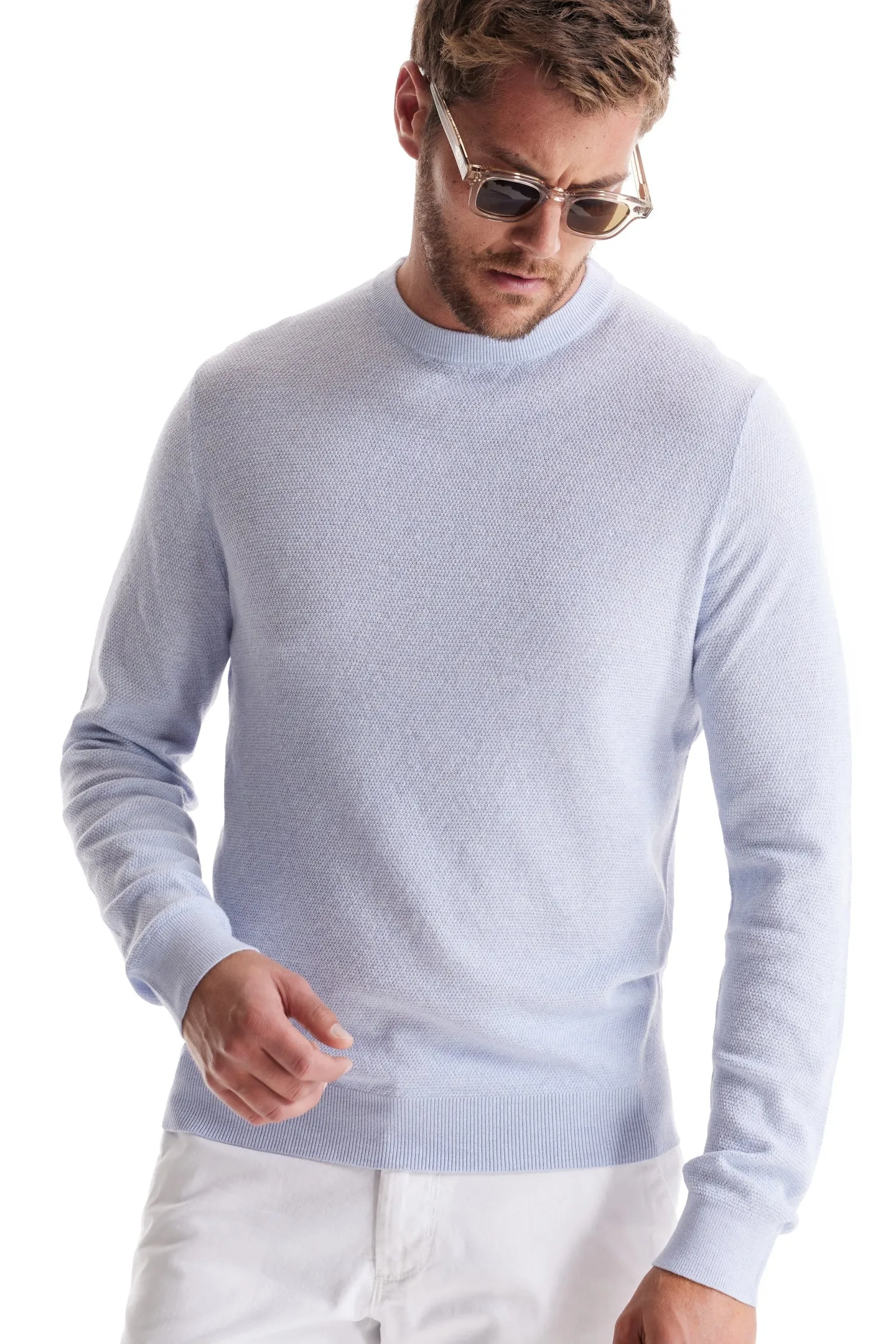 Soft Cloth Crewneck Sweater in Birdseye Jersey - Frost Blue