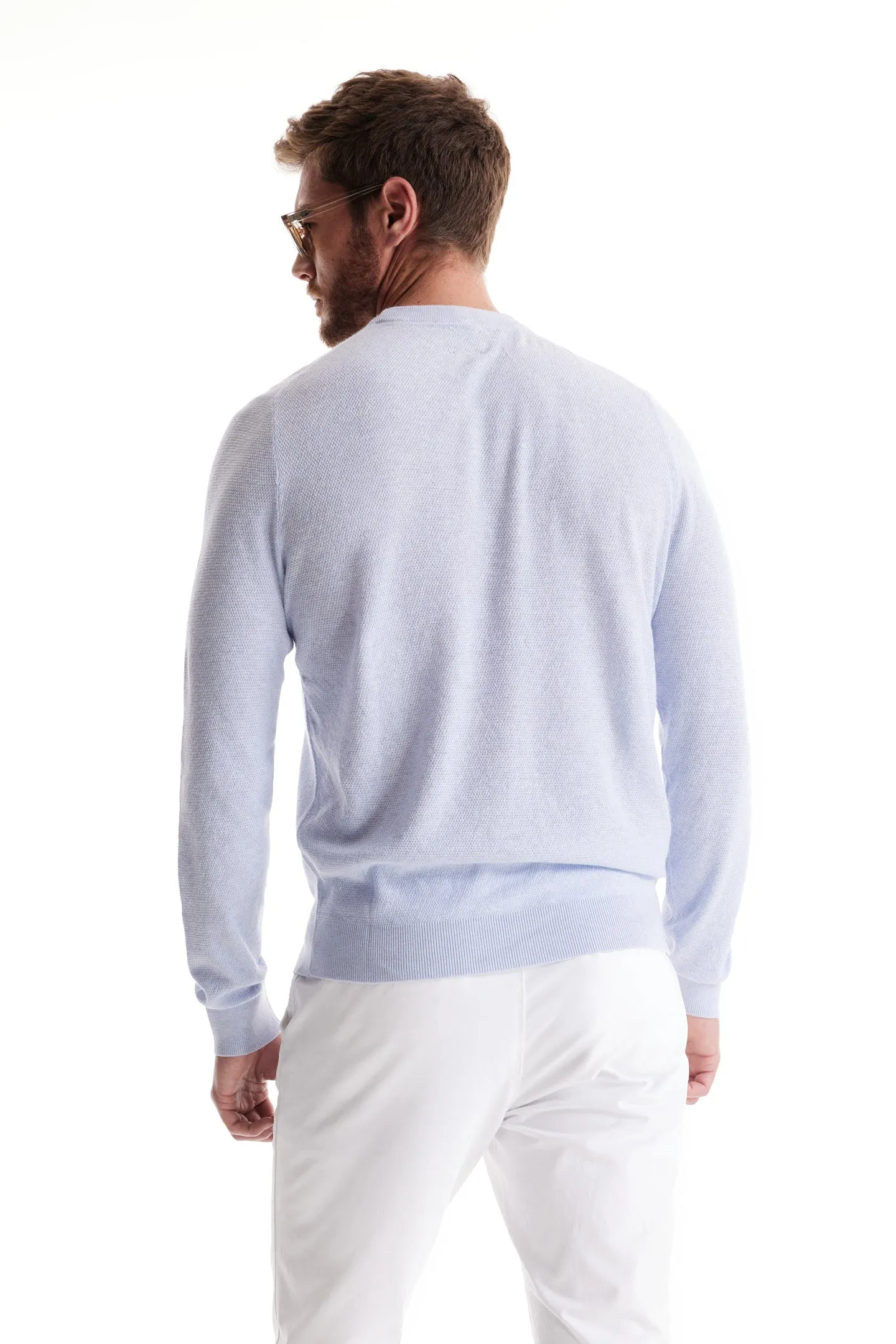 Soft Cloth Crewneck Sweater in Birdseye Jersey - Frost Blue