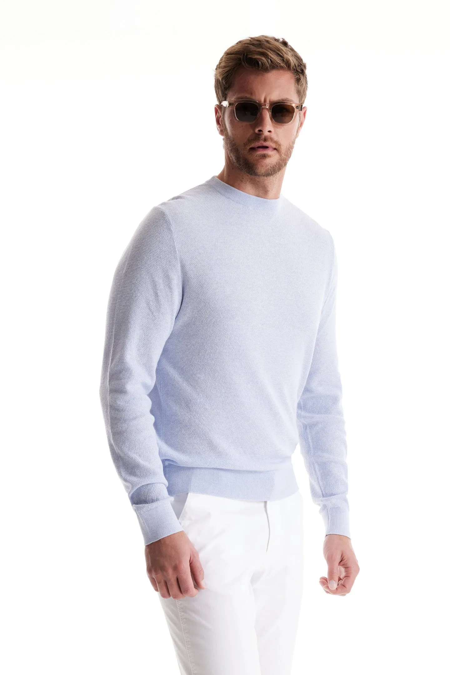 Soft Cloth Crewneck Sweater in Birdseye Jersey - Frost Blue