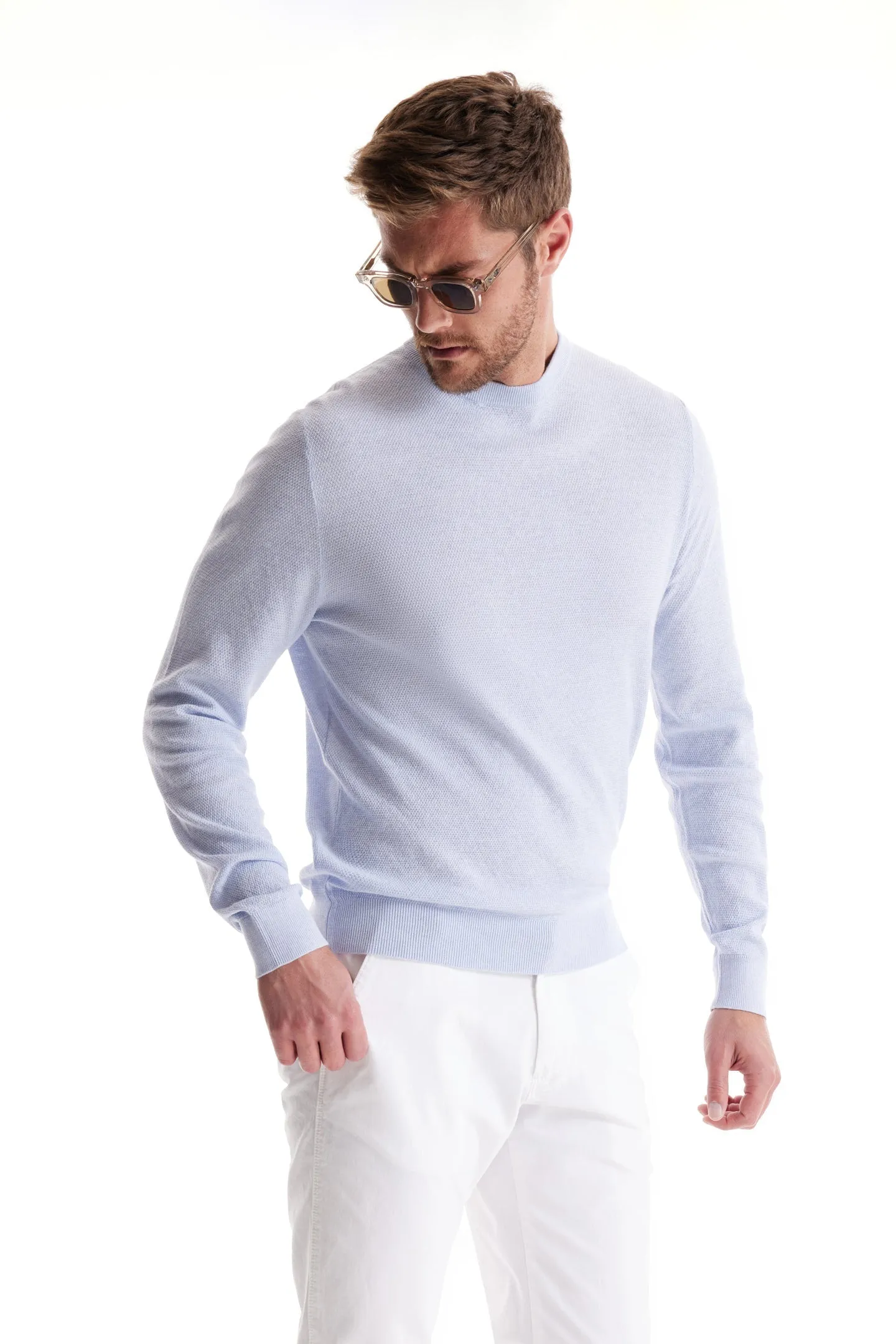 Soft Cloth Crewneck Sweater in Birdseye Jersey - Frost Blue