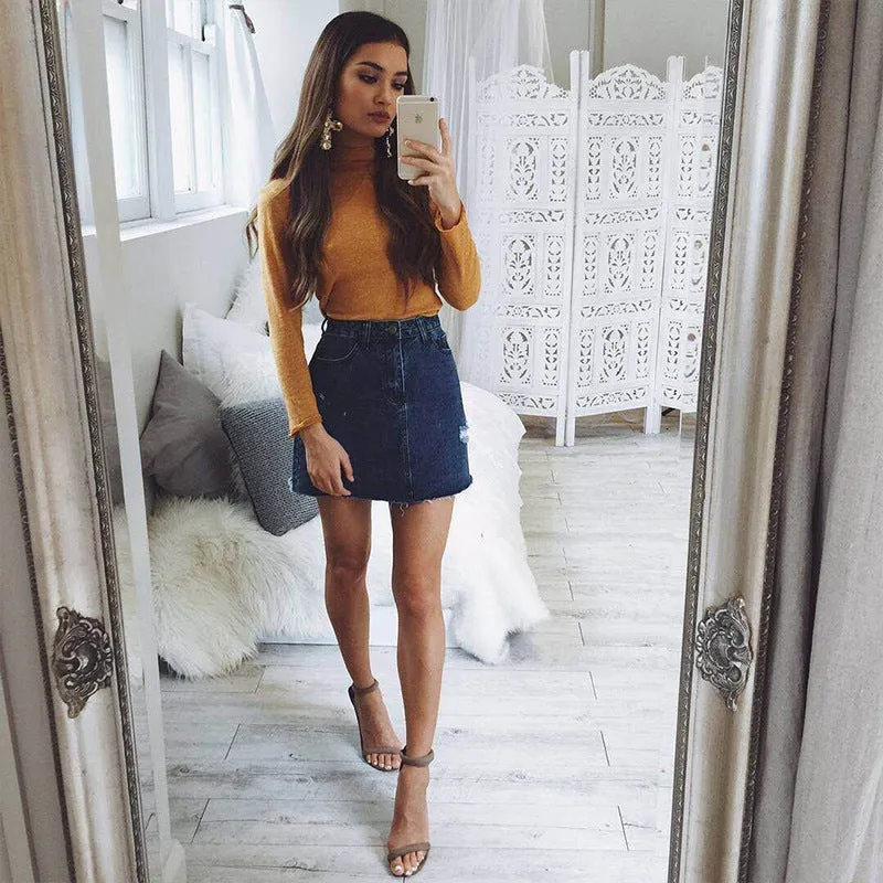 Solid Color Simple Style High Neck Slim Women Oversized Pullover Swaeter Dress