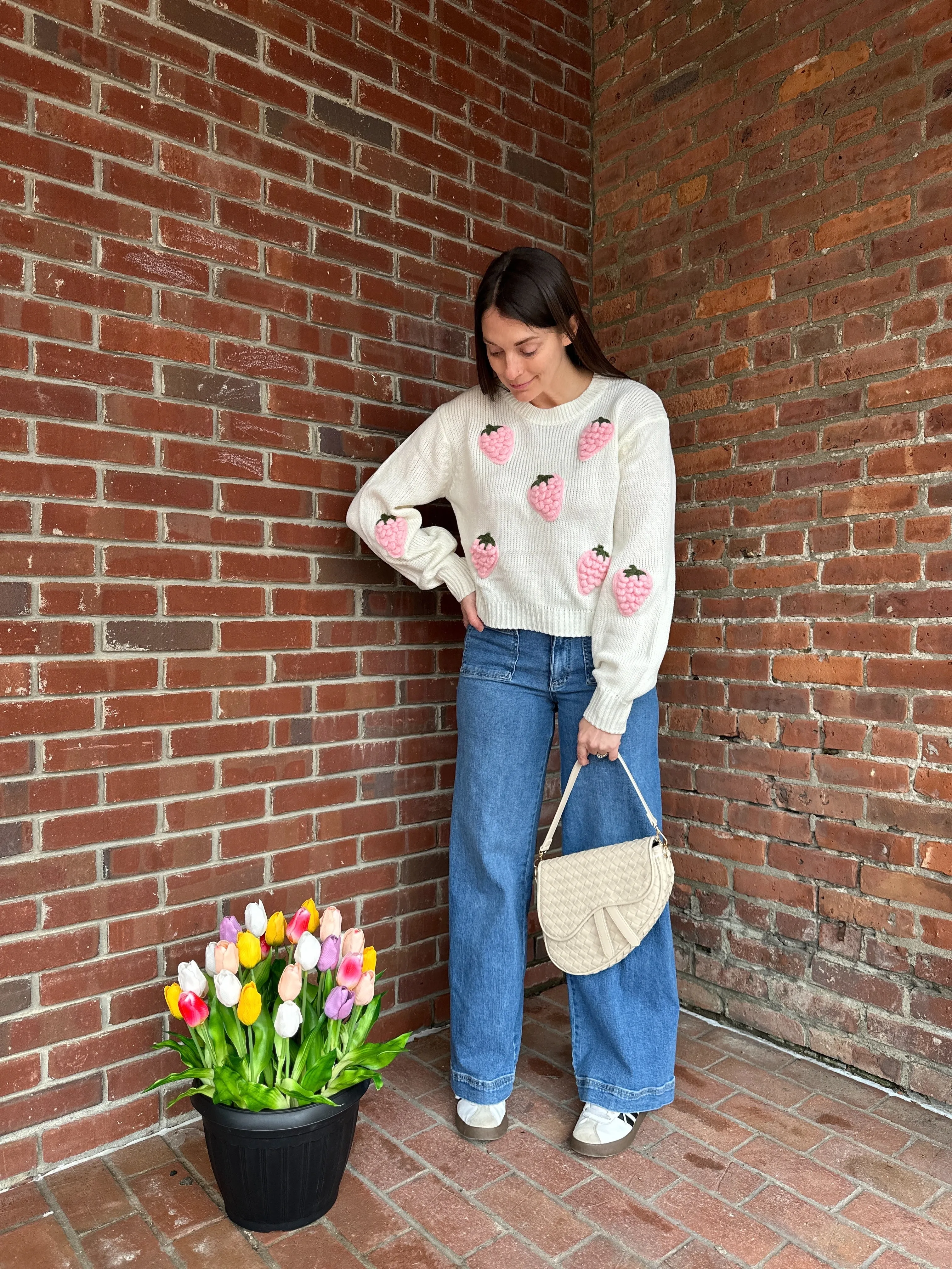 Strawberry Kiss Sweater | White