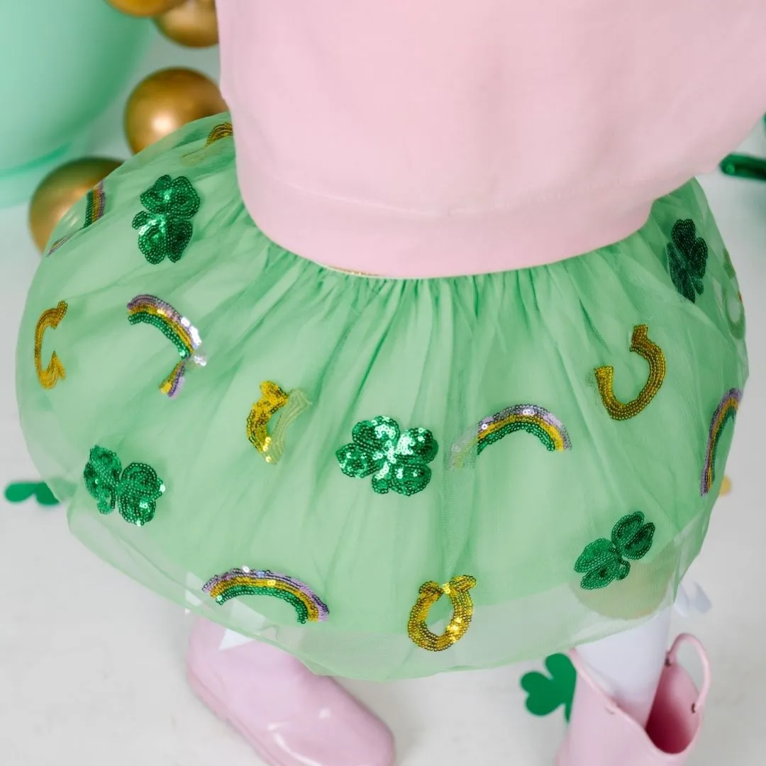 Sweet Wink Lucky Sequin Shamrock Tutu Skirt
