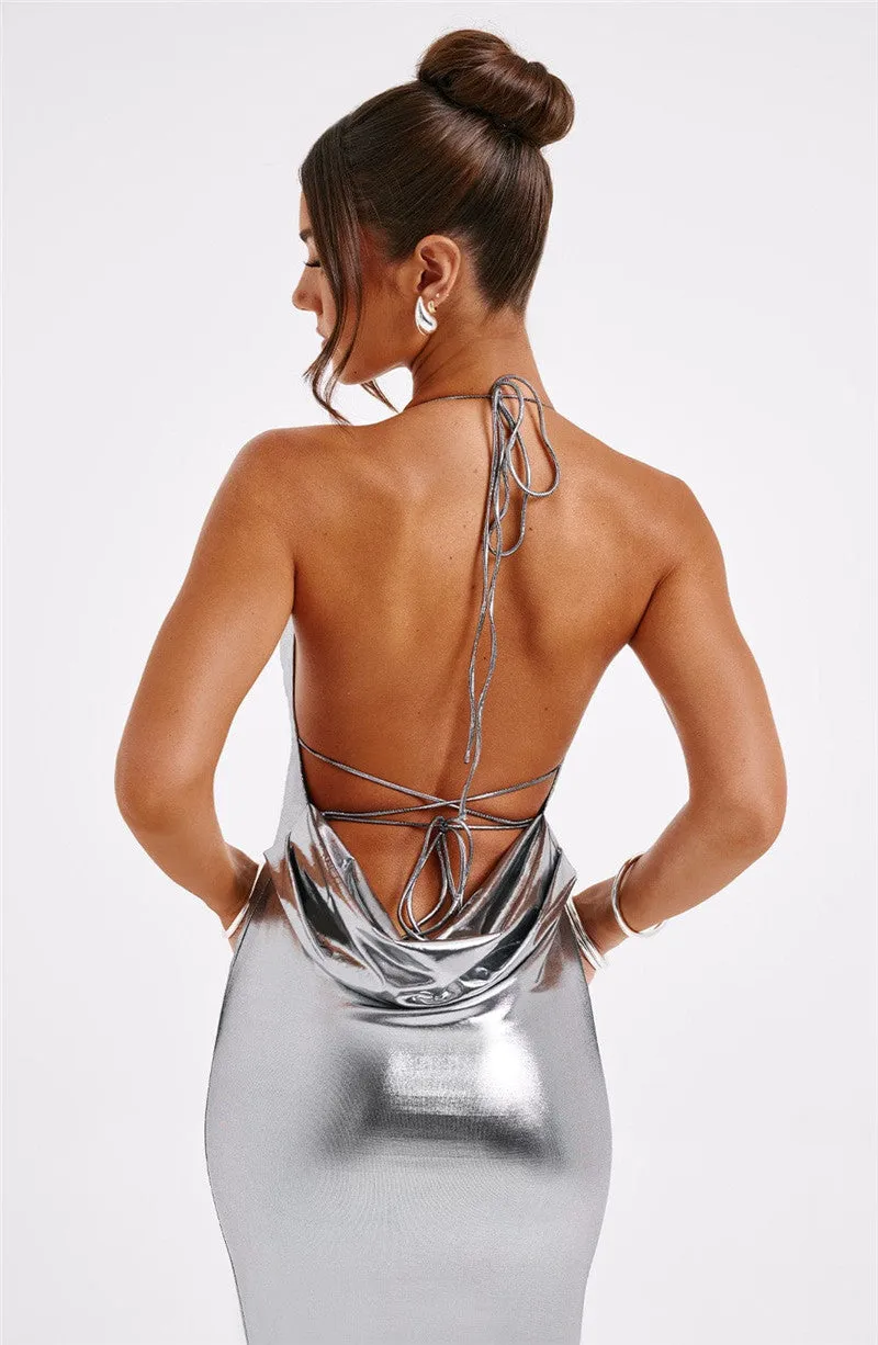 Tina Satin Backless Sexy Maxi Dress