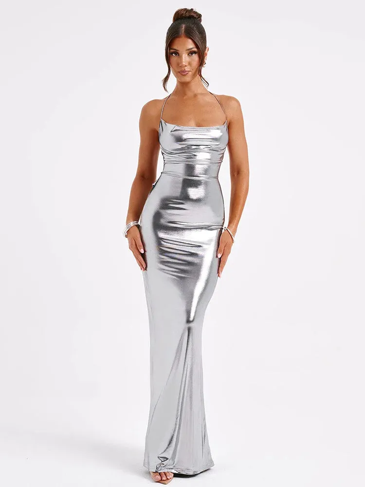 Tina Satin Backless Sexy Maxi Dress