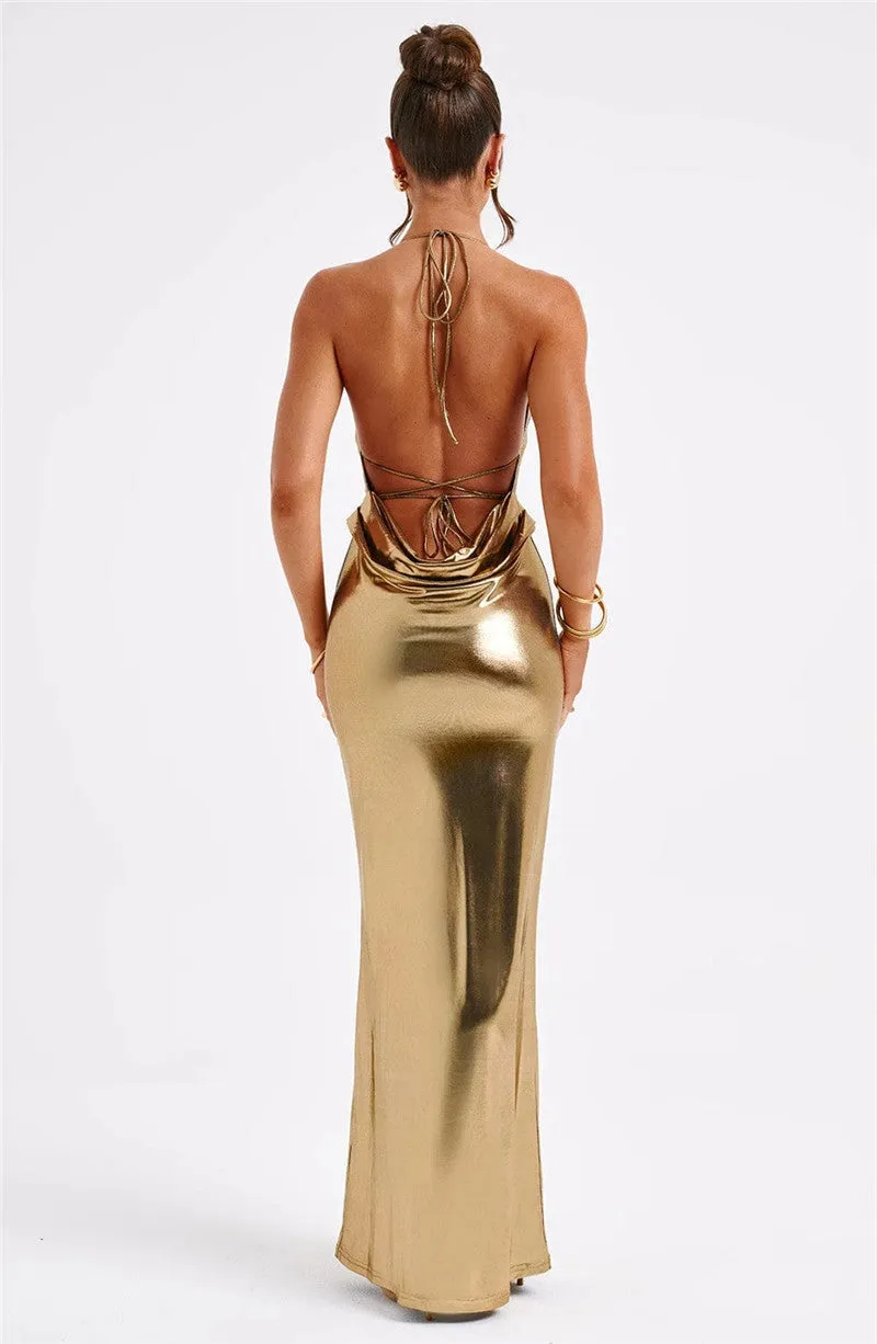 Tina Satin Backless Sexy Maxi Dress