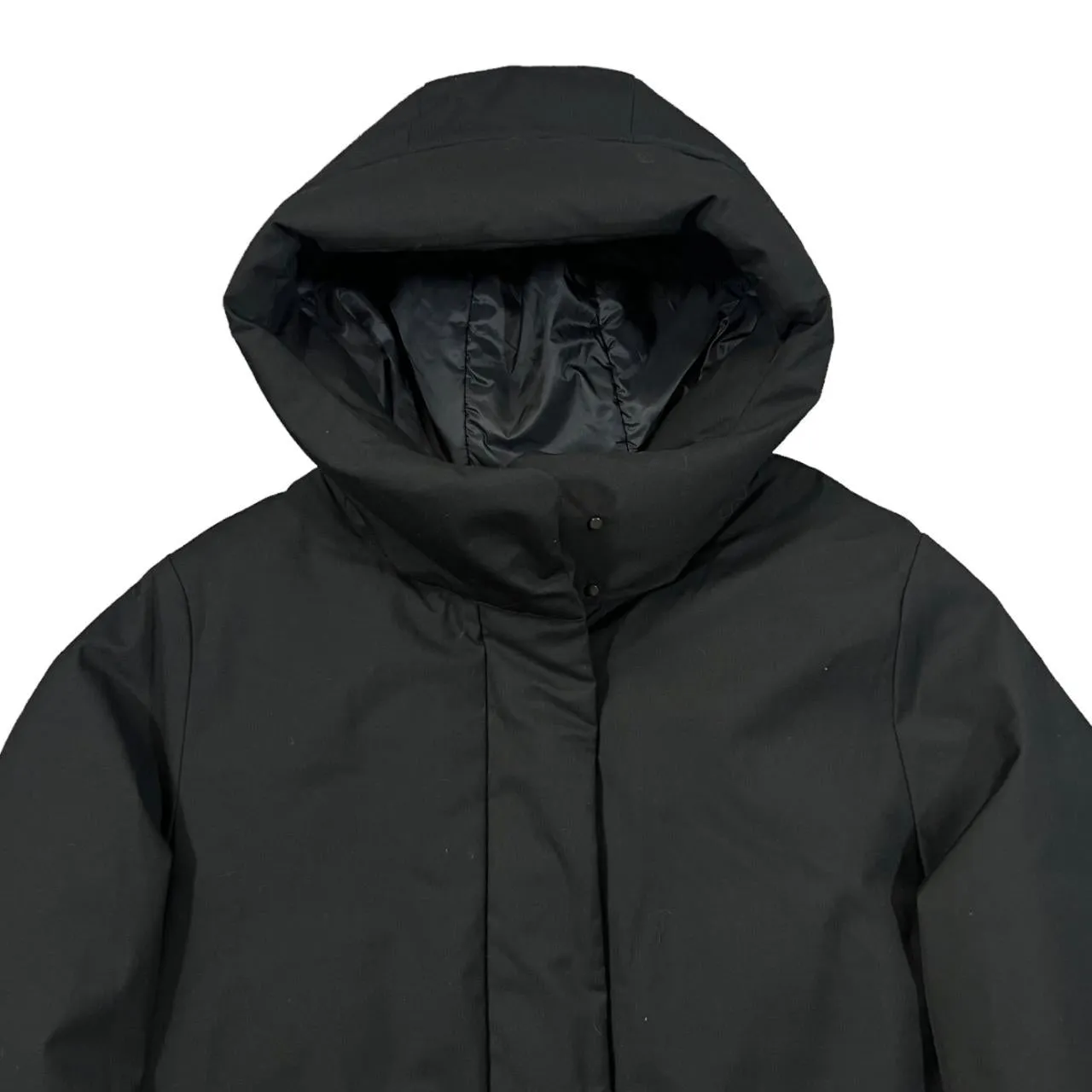 UNI QLO Classic Minimal Black Hooded Down Feather Fill Padded Jacket Coat