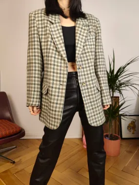 Vintage 100% wool blazer sage green beige check checker pattern pattern jacket women L