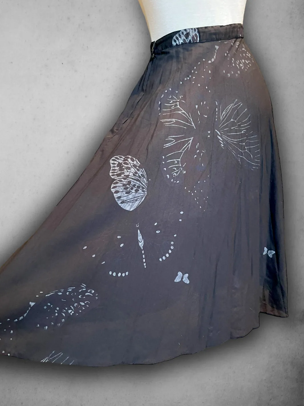 Vintage 1960’s Hand Painted Butterfly Design Long Black Skirt