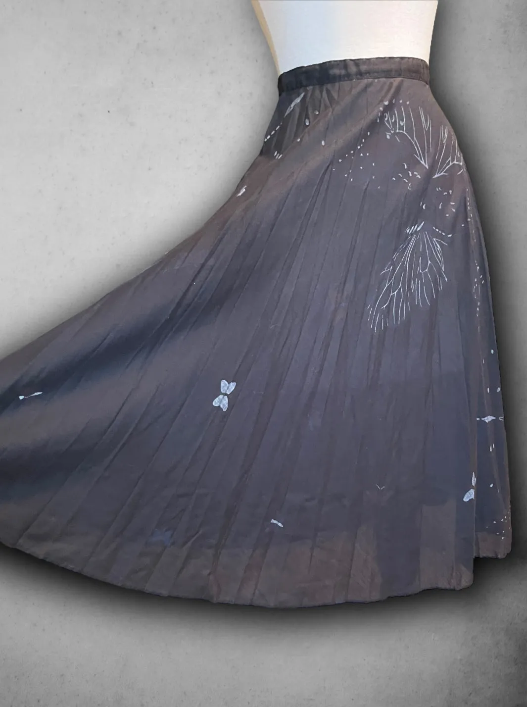 Vintage 1960’s Hand Painted Butterfly Design Long Black Skirt