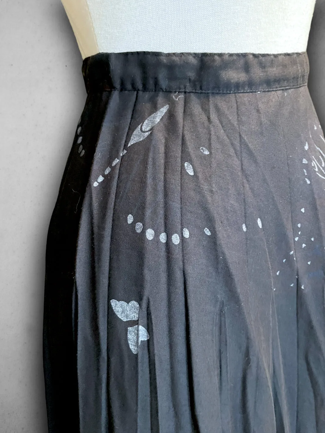 Vintage 1960’s Hand Painted Butterfly Design Long Black Skirt