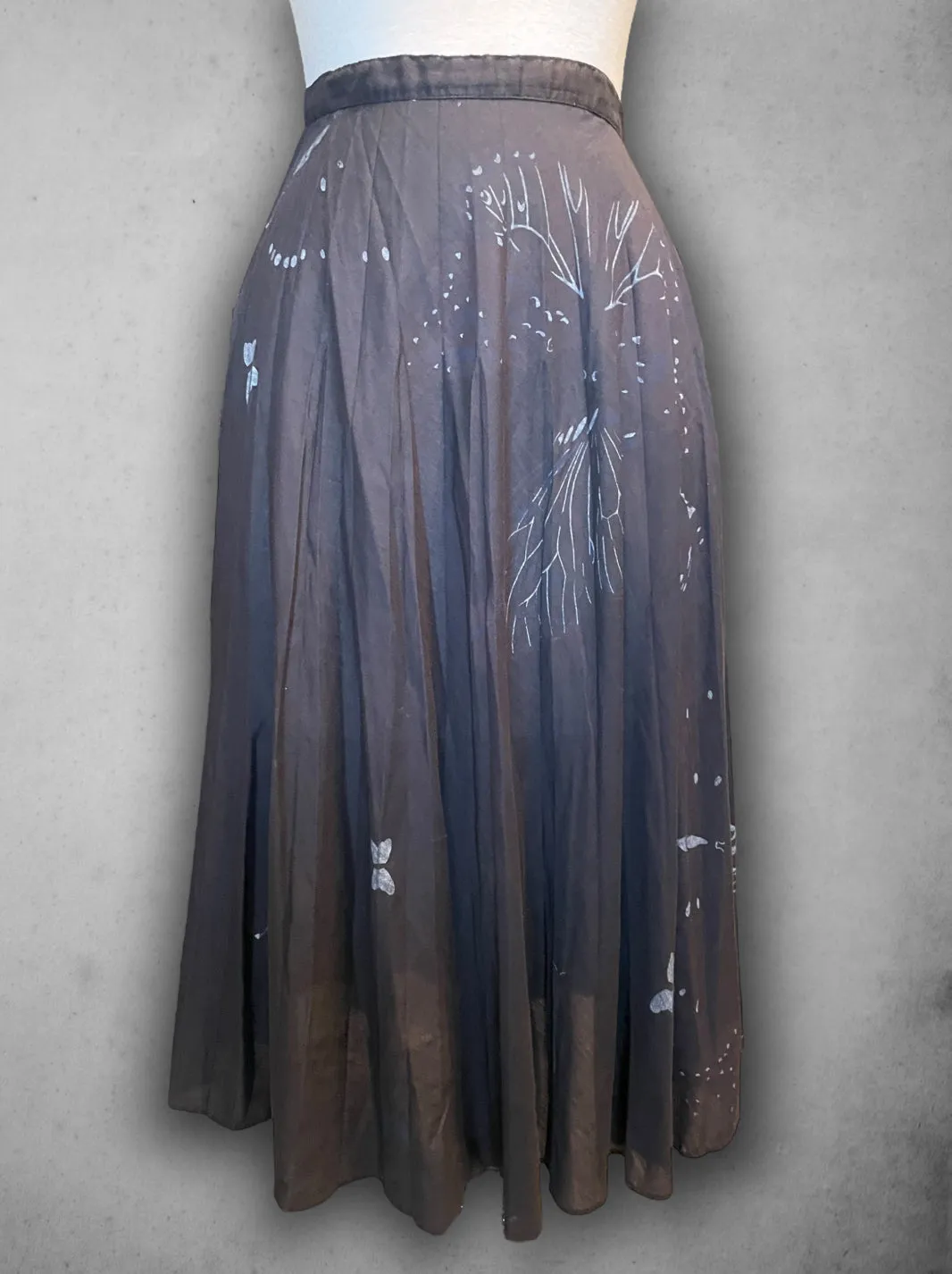 Vintage 1960’s Hand Painted Butterfly Design Long Black Skirt