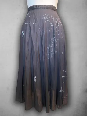 Vintage 1960’s Hand Painted Butterfly Design Long Black Skirt