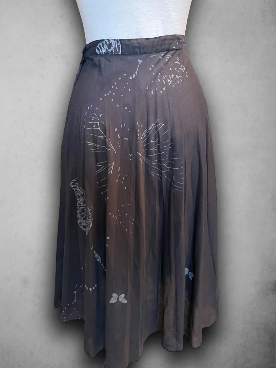 Vintage 1960’s Hand Painted Butterfly Design Long Black Skirt