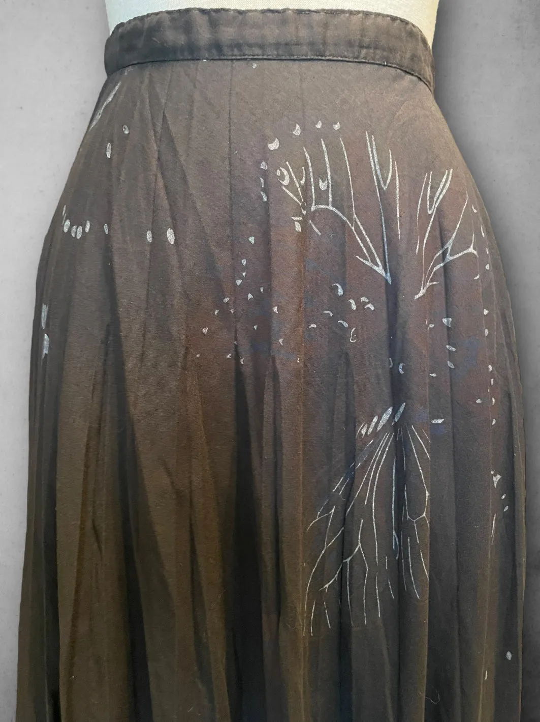 Vintage 1960’s Hand Painted Butterfly Design Long Black Skirt