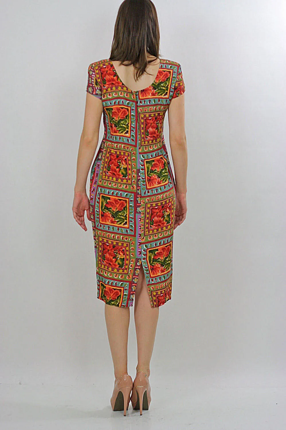 Vintage 90s Grunge floral patchwork mini  dress