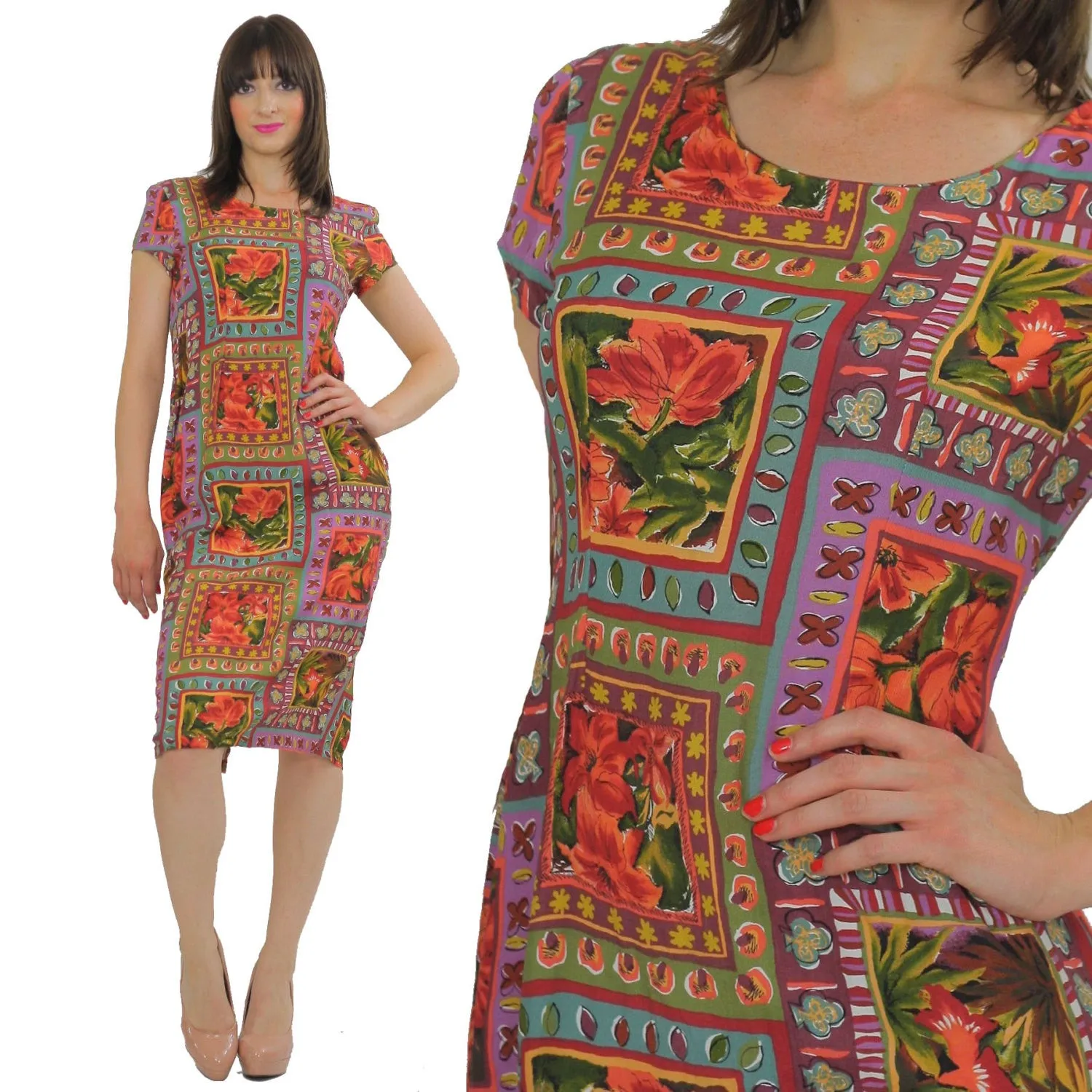 Vintage 90s Grunge floral patchwork mini  dress