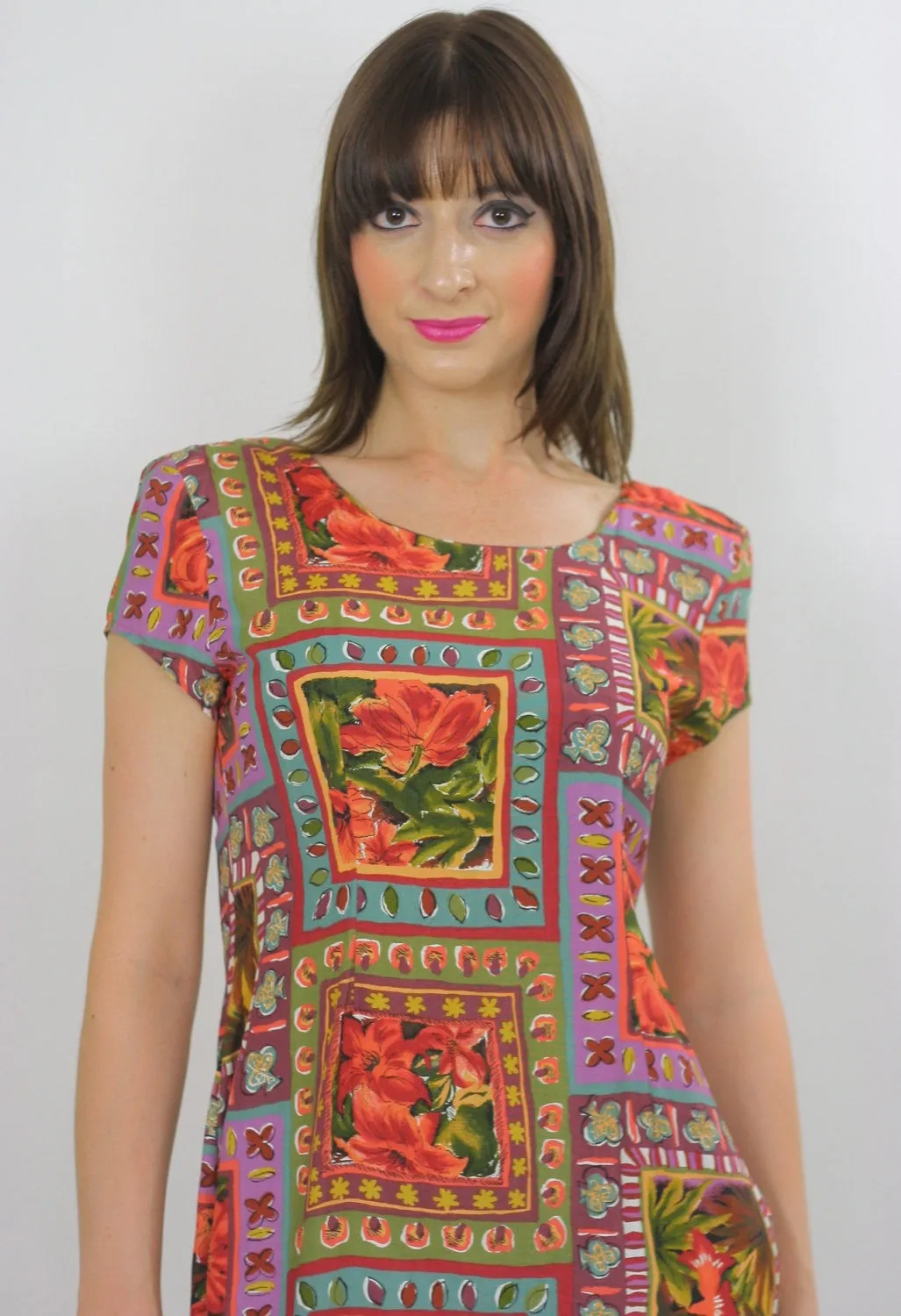 Vintage 90s Grunge floral patchwork mini  dress