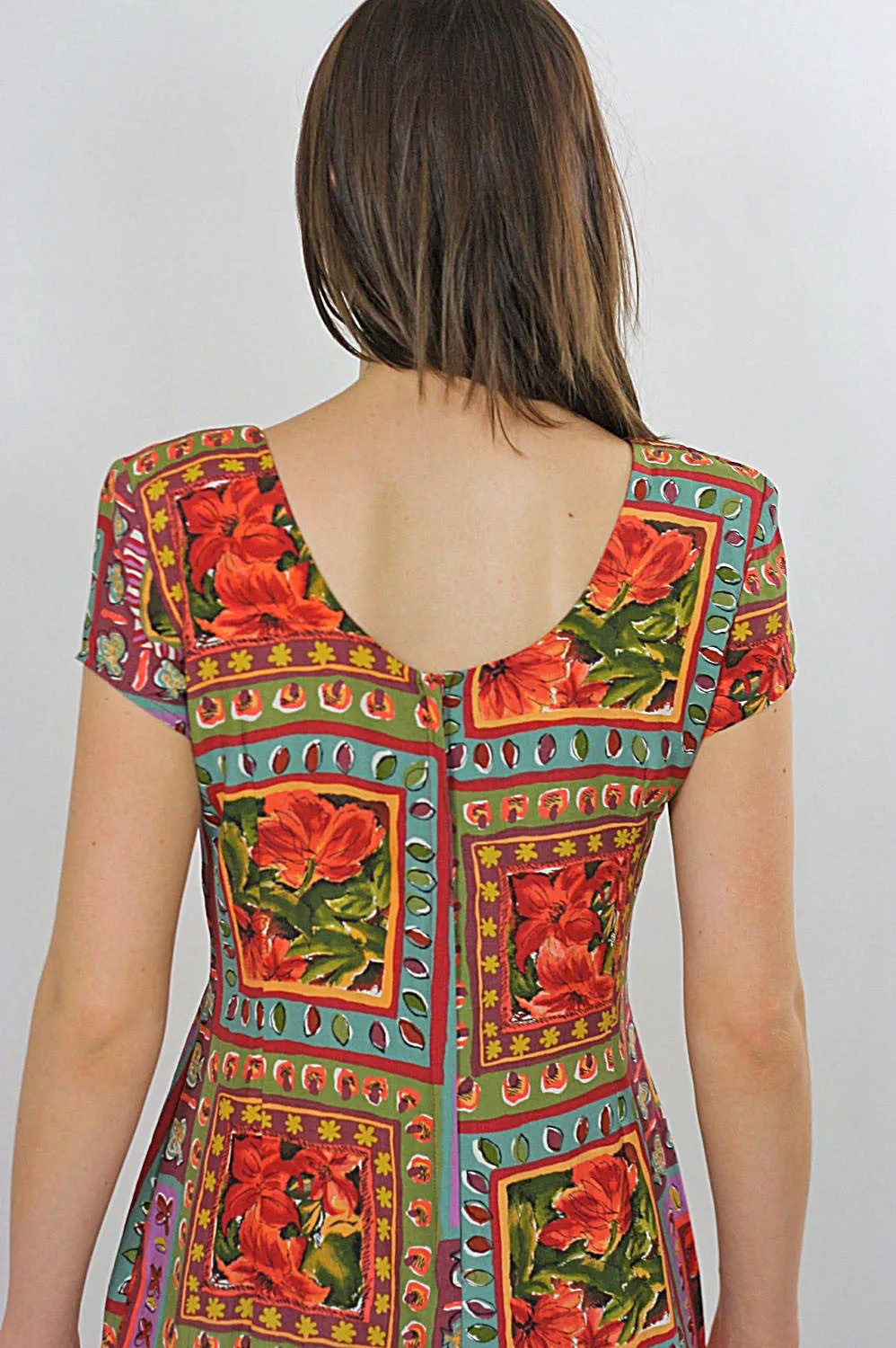 Vintage 90s Grunge floral patchwork mini  dress