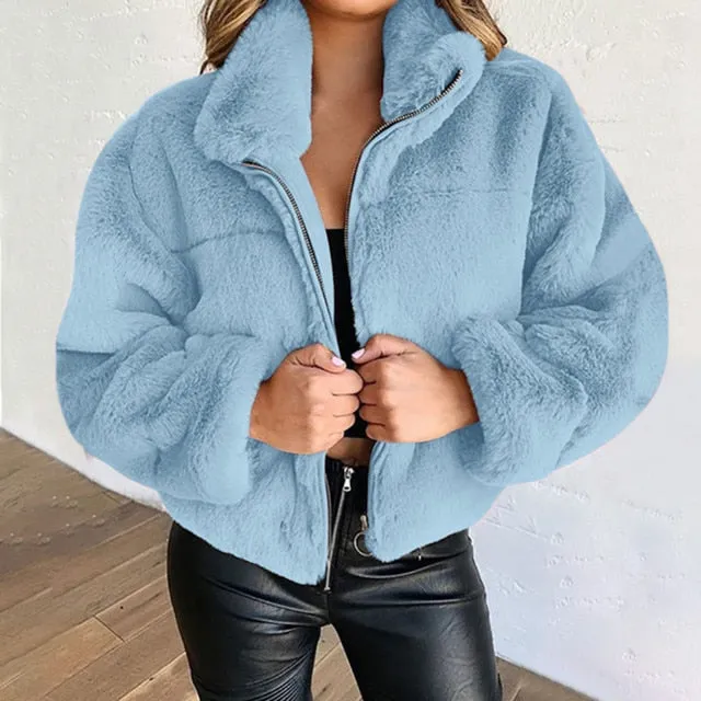 Warm Plush Cardigan Sweater/Coat With  Zipper