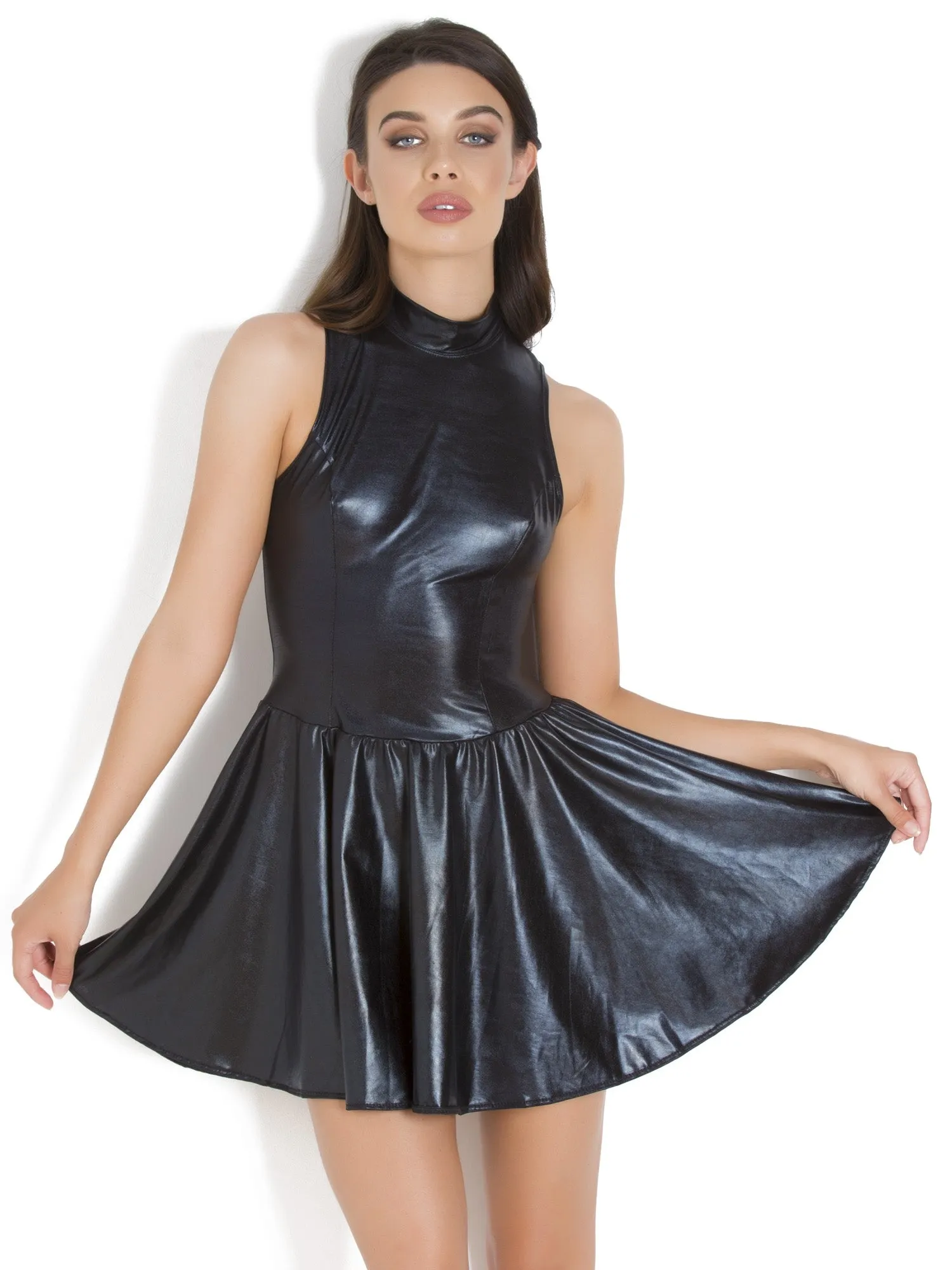 Wetlook Sleeveless Skater Dress