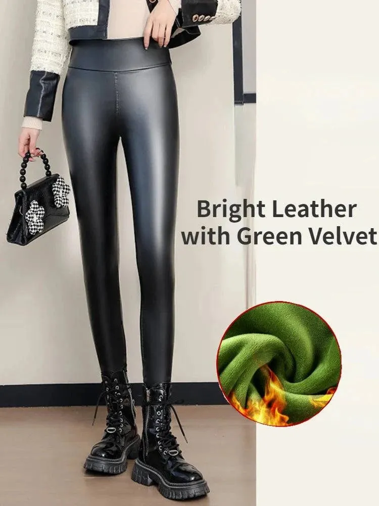 Winter High Waist Faux Leather Leggings for Women - Stay Warm and Stylish