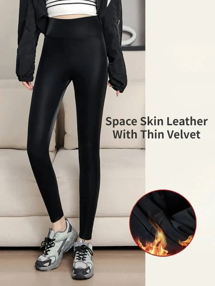 Winter High Waist Faux Leather Leggings for Women - Stay Warm and Stylish