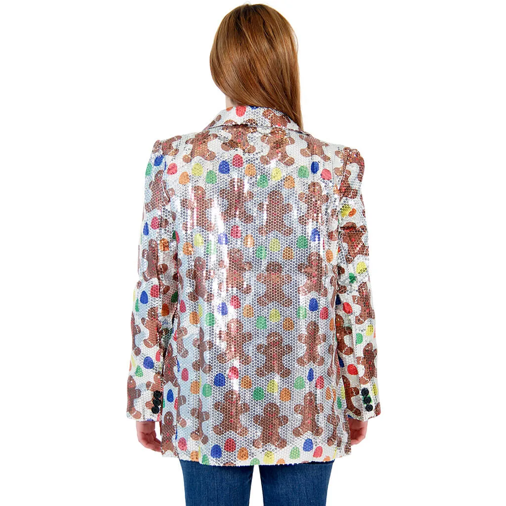 Women's Sequin Blazer JulesRoche Gingerbread Men Holiday Jacket