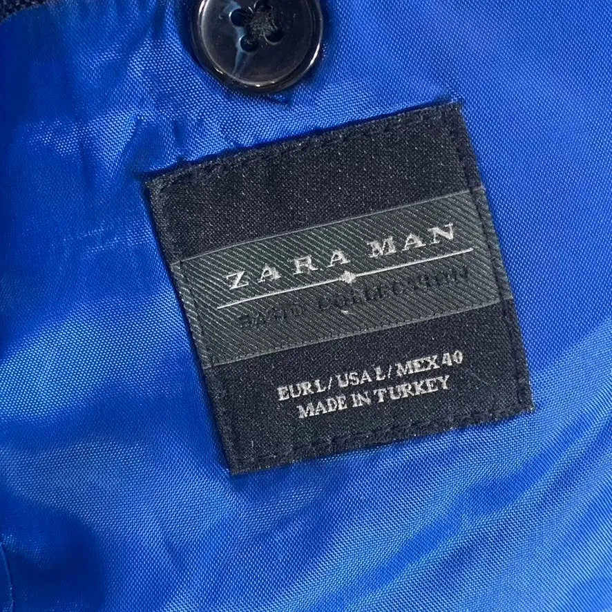 ZARA MAN Men's Black Textured Straight Fit Two-Button Basic Blazer SZ L