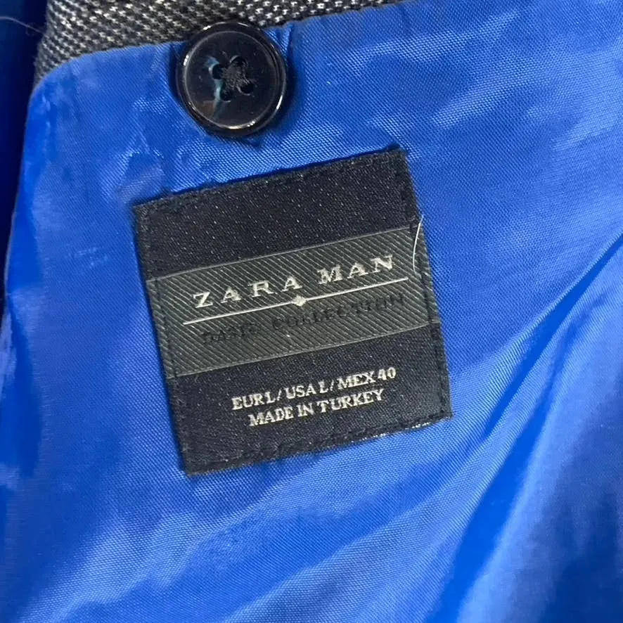 ZARA MAN Men's Black Textured Straight Fit Two-Button Basic Blazer SZ L